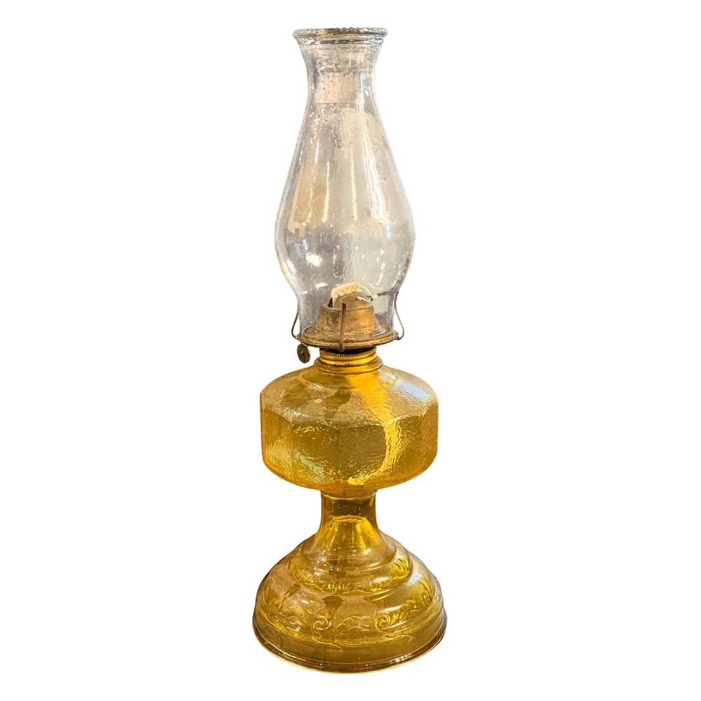Vintage Bartlett-Collins Amber Glass Pedestal Oil Lamp with Embossed Base